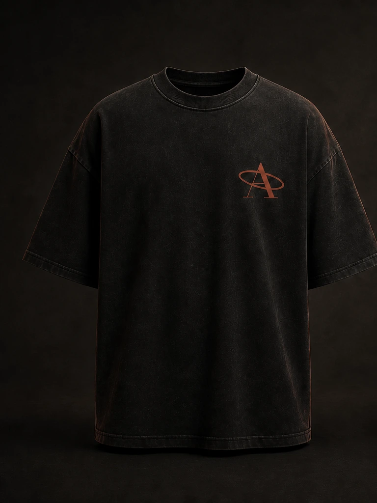 Front of the Black Soil oversized tee: a small oxide Magnetic A at the left chest.