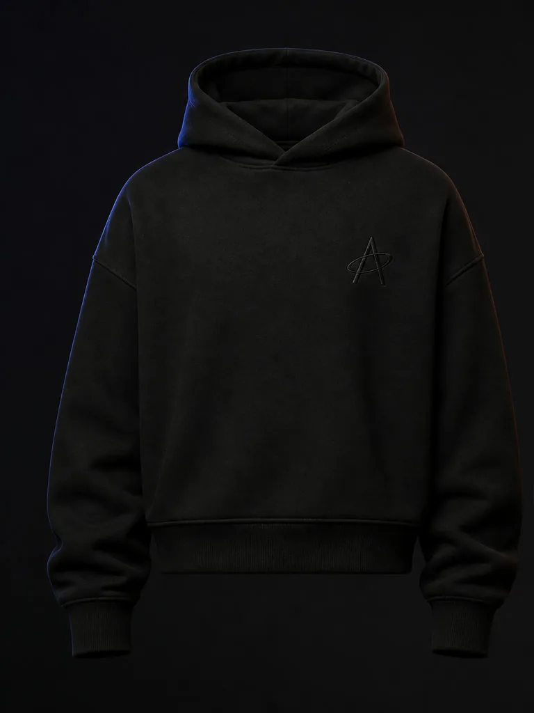 Front of the Black Soil Gravity Hoodie: a tonal embroidered Magnetic A at the left chest.