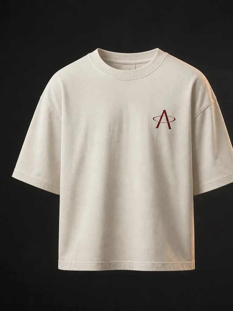 Front of the Bone oversized tee: a deep red Magnetic A at the left chest.