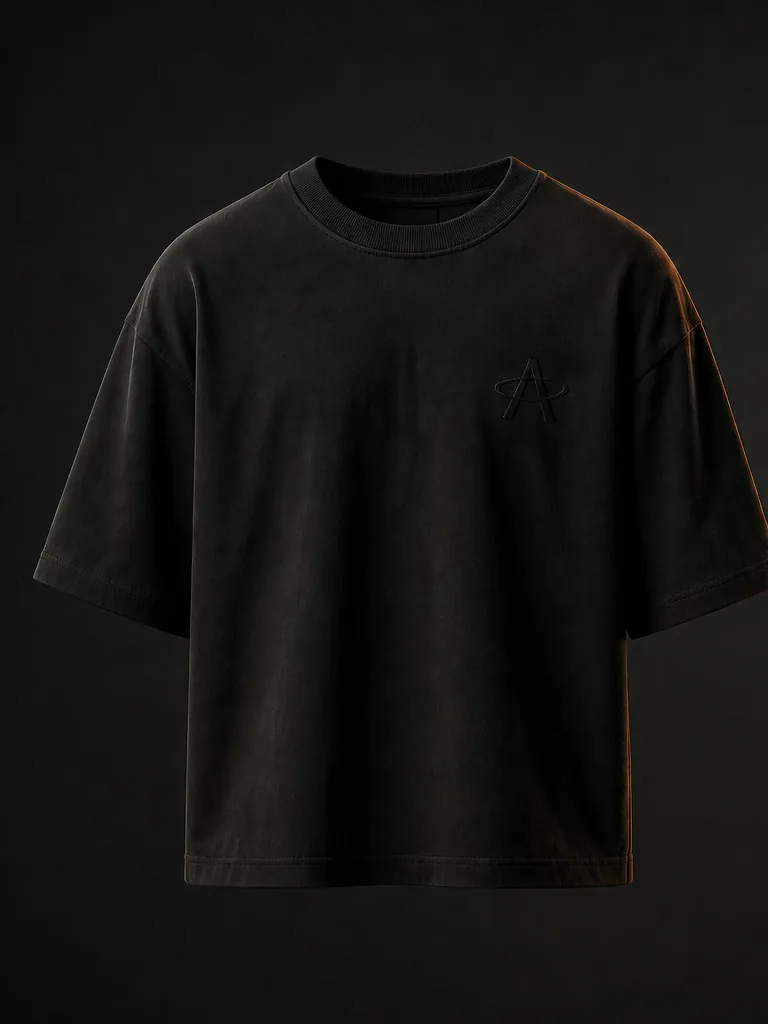 Front of the Black Soil oversized tee: a small tonal Magnetic A at the left chest.