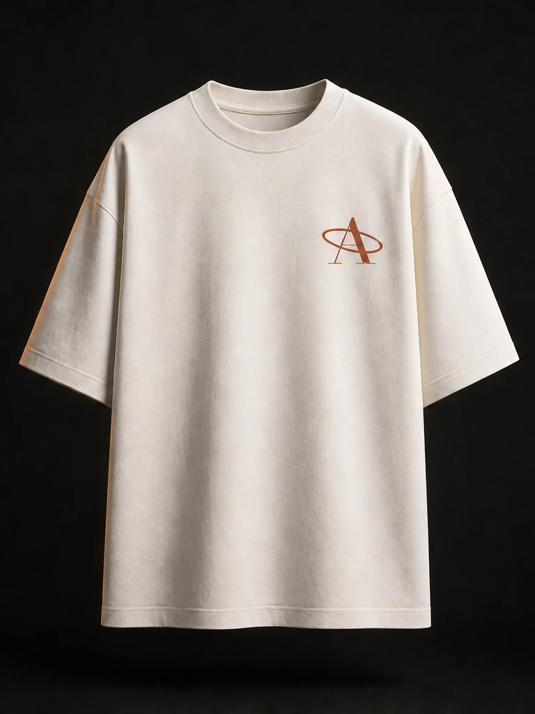 Front of the Bone oversized tee: a deep red Magnetic A at the left chest.